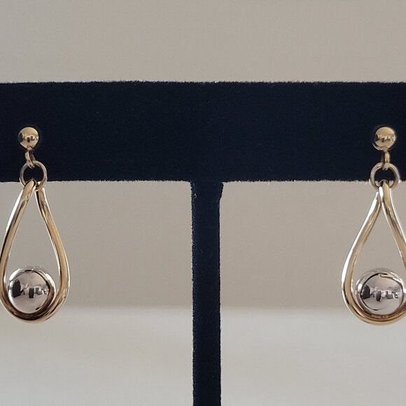 **SOLD**10k Solid Yellow & White Gold Dangle Earrings - Picture 5 of 8